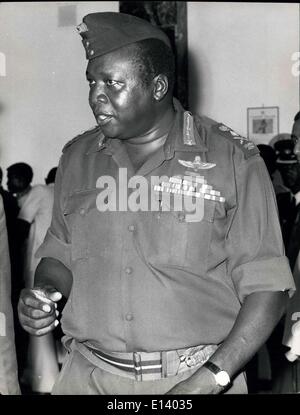 Mar. 31, 2012 - Alhaji General Idi Amin Dada, DC, DSO, MC, President of Uganda. Born 1920, West Nile, Uganda.: Joined King's African Rifles, 1946. Effendi, 1959. Commissioned, 1961. Major 1963. Colonel, 1964. Deputy Commander of the Uganda Army, 1964. Commander of the Army, 1966. Head of State after coup of 1971. Credits: Camerapix Stock Photo