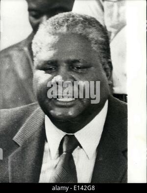 Mar. 31, 2012 -  omo Arries Back In Salisbury:   Nkomo arrived back in Salisbury, Rhodesia  years of exile-to to take part in the elections which will be taking place within the next two months. Photo shows Mr. Joshua Nkomo seen during a press conference on his arrival in Salisbury. Stock Photo