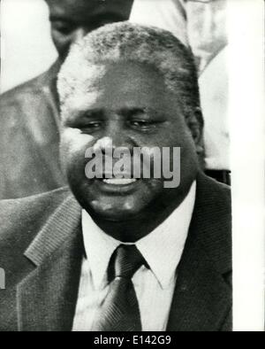 Mar. 31, 2012 - Joshua Nkomo Arries Back In Salisbury: Joshua Nkomo arrived back in Salisbury, Rhodesia after years of exile-to Stock Photo