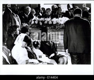 Apr. 04, 2012 - Martin Luther King's Funeral: Funeral service st the Ebenezer Baptist Church, Atlanta. Dr. King's successor as President, Southern Christian Leadership Conference, Ralph Abernathy eulogizing Dr. King. Next to the widow sitting: Dr. King's brother, son Dexter (7), daughter Yolanda (12) Stock Photo