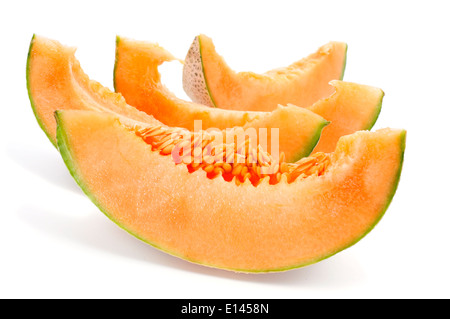some slices of Persian melon on a white background Stock Photo
