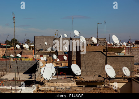 expanse of satellite dishes on the roofs of Marrakech, Morocco Stock Photo
