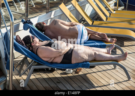 United Arab Emirates,  Dubai, Cruise ship. Woman suffering from obesity Stock Photo