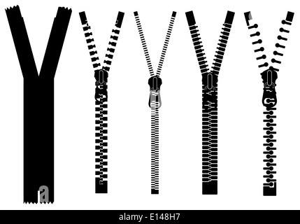 Set of different zippers isolated Stock Photo