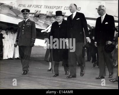 Apr. 17, 2012 - Sir Winston Churchill : Is Arriving today in the afternoon on the Raf-Airport Wildenrath, near Aachen. .Photo Shows From Left to right : Marshall, Sir Winston Churchill (Winston Churchill) British Ambassador in German Federal Republic, Mr. Hoyer Millar (Hoyer Millar) and Dr. Mohr (Mohr), Chief of Ceremonies from the German Government. Stock Photo