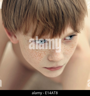 Close up of Caucasian boy's face Stock Photo
