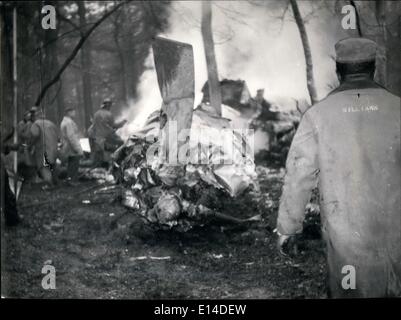 Apr. 18, 2012 - 44 kIlled in Frankfurt Brussels plane crash: A Belgin Sabena air liner while taking off from Frankfurt on main airport for Brussels crashed and expleded killing 40 passengers and 4 crews. It was the biggest air crash in Germany since civil aviation commenced after the war. Photo Shows Firemen fight the fire of the wrecked plane which crash in a small wood. Stock Photo