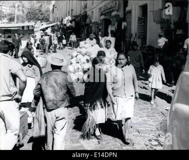 Apr. 18, 2012 - Ecuador - Quito.: Other aspect of 24 de Mayo Avenue. We may see the different articles for sale. It is remarkable for its movement and population. Stock Photo