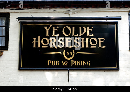 Ye Olde Horseshoe Inn sign, Belbroughton, Worcestershire, England, UK Stock Photo