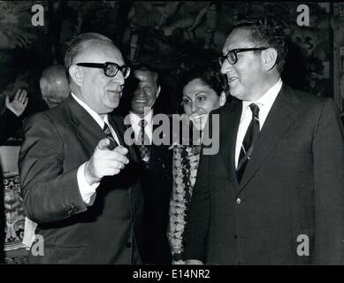 Apr. 09, 2012 - The Setary of State Henry Kissinger in Rome.Photo shows Prime Minister Marino Rumor receiving Henry Kissinger Stock Photo