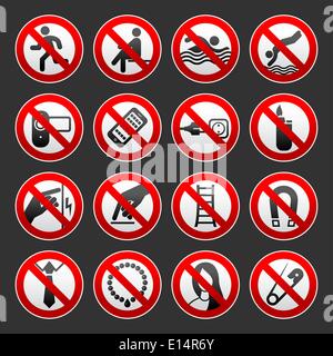 Prohibited signs, gray background, vector Stock Vector
