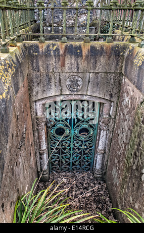 Entrance to a tomb, crypt at the Church of Ireland church, St. Patrick's, at Donabate, county Dublin, Ireland Stock Photo
