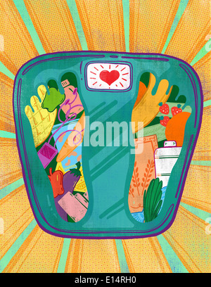 Healthy food weight scale as nutritious fruit vegetables and protein shaped  as a measuring dial needle as a diet control concept Stock Photo - Alamy
