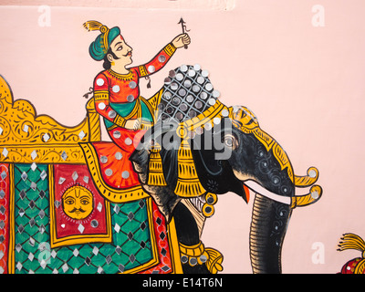 India Rajasthan Udaipur Rajasthani Folk Art Wall Painting Of Rajput E14t6n 