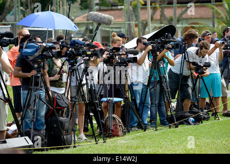 Journalists at the edge of the opening ceremony of the Street Children World Cup 2014, Rio de Janeiro, Brazil Stock Photo