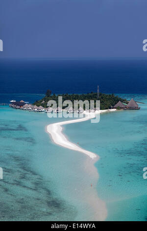 Aerial view, tourist resort with a sandy beach, Ari Atoll, Indian Ocean, Maldives Stock Photo