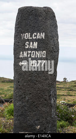 Signpost to the San Antonio volcano, Southern Cape, Punta de Fuencaliente, La Palma, Canary Islands, Spain Stock Photo