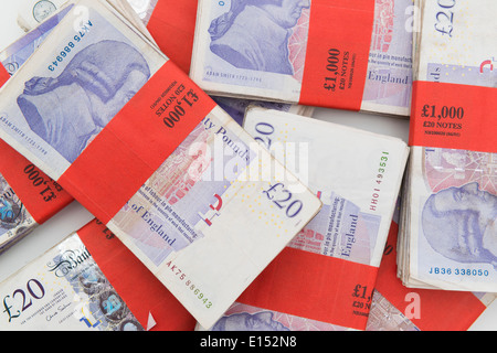 £1000 Bundles of British pounds sterling. Stock Photo