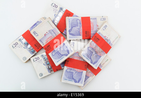 £1000 Bundles of British pounds sterling. Stock Photo