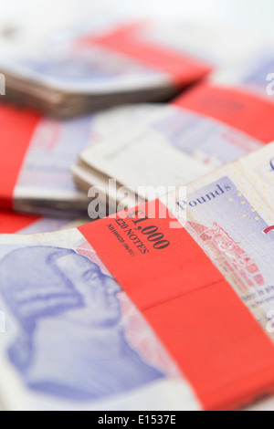 £1000 Bundles of British pounds sterling. Stock Photo