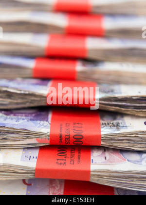 £1000 Bundles of British pounds sterling. Stock Photo