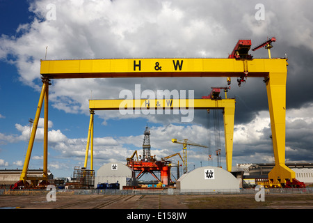 samson and goliath cranes at harland and wolff Belfast Shipyard Northern Ireland UK Stock Photo