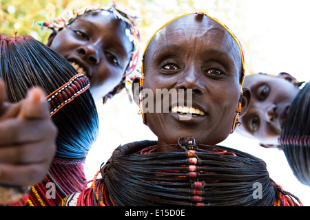 Beautiful Rendille women in their village in northern Kenya. Stock Photo