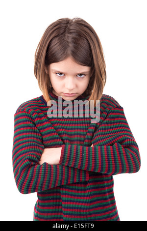 Angry young girl isolated in white Stock Photo