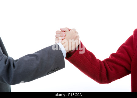 business couple shaking hands isolated over a white Stock Photo