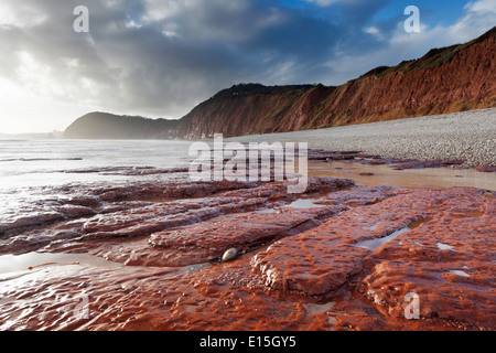 Red Sandstone Cliffs at Sidmouth. Jurassic Coast World Heritage Site. Devon. England. UK. Stock Photo