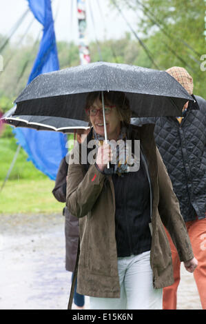 Hay-on-Wye, Powys, UK. 23rd May 2014. A wet start to the second day of Hay Festival. The Hay Festival of Literature and Arts celebrates its 27th year in Wales. Credit:  Graham M. Lawrence/Alamy Live News. Stock Photo