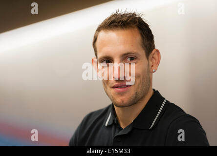 Zurich, Switzerland. 23rd May, 2014. Renaud Lavillenie (FRA), pole vaulting Olympic gold medalist during his visit at the Letzigrund stadium in Zurich, Switzerland. Credit:  Erik Tham/Alamy Live News Stock Photo