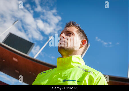 Zurich, Switzerland. 23rd May, 2014. Renaud Lavillenie (FRA), pole vaulting Olympic gold medalist during his visit at the Letzigrund stadium in Zurich, Switzerland. Credit:  Erik Tham/Alamy Live News Stock Photo