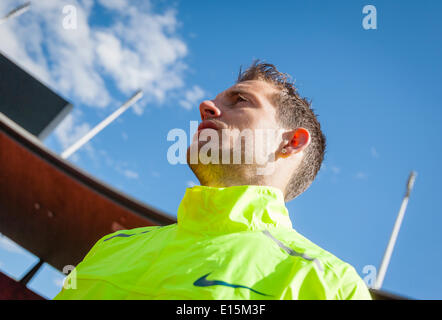 Zurich, Switzerland. 23rd May, 2014. Renaud Lavillenie (FRA), pole vaulting Olympic gold medalist during his visit at the Letzigrund stadium in Zurich, Switzerland. Credit:  Erik Tham/Alamy Live News Stock Photo