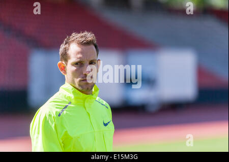 Zurich, Switzerland. 23rd May, 2014. Renaud Lavillenie (FRA), pole vaulting Olympic gold medalist during his visit at the Letzigrund stadium in Zurich, Switzerland. Credit:  Erik Tham/Alamy Live News Stock Photo