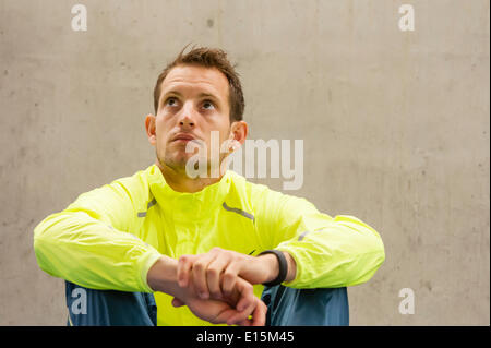 Zurich, Switzerland. 23rd May, 2014. Renaud Lavillenie (FRA), pole vaulting Olympic gold medalist in the underground warmup area of the Letzigrund stadium in Zurich, Switzerland. Credit:  Erik Tham/Alamy Live News Stock Photo