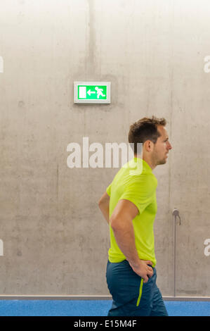 Zurich, Switzerland. 23rd May, 2014. Renaud Lavillenie (FRA), pole vaulting Olympic gold medalist during a training session at the underground warm-up area of the Letzigrund stadium in Zurich, Switzerland. Credit:  Erik Tham/Alamy Live News Stock Photo