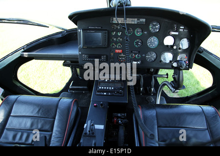 the cockpit controls of an Aerospatiale AS55 Twin Squirrel helicopter aircraft Stock Photo