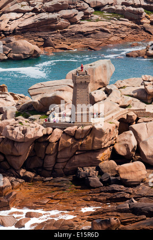 Ploumanac'h lighthouse (Côtes d’Armor department - Côte de Granit Rose): aerial view Stock Photo