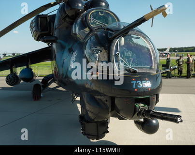Mil Mi-24 Hind helicopter gunship of the Czech Air Force on display. High Res digital medium format camera shot. (MI-24V) Stock Photo
