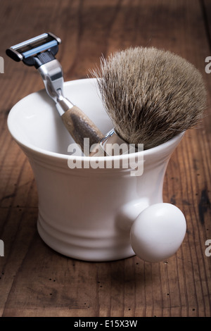 Shaving Tool on wooden Table Stock Photo
