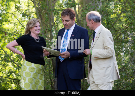 Rowan Atkinson attends the RHS Chelsea Flower Show to read a war poem ...