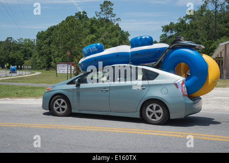 Tube rentals for tubing down the Ichetucknee River in Fort White, Florida. Stock Photo