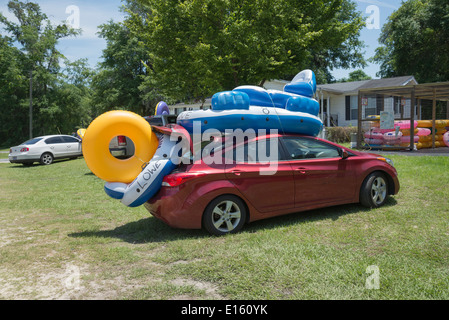 Tube rentals for tubing down the Ichetucknee River in Fort White, Florida. Stock Photo