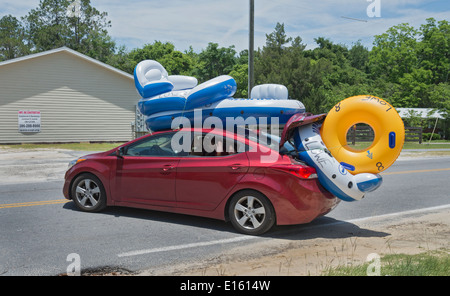 Tube rentals for tubing down the Ichetucknee River in Fort White, Florida. Stock Photo