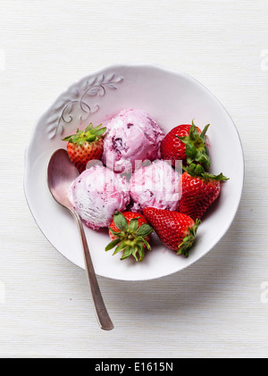 Strawberry ice cream with fresh strawberries Stock Photo