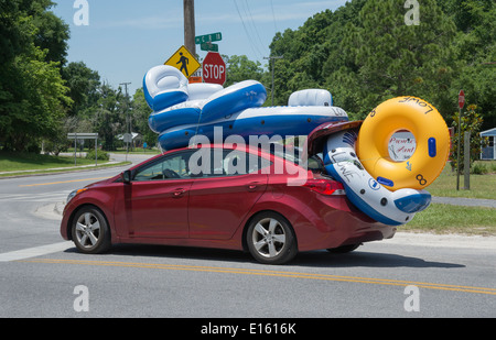 Tube rentals for tubing down the Ichetucknee River in Fort White, Florida. Stock Photo