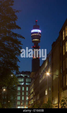 BT Tower seen from Berners Street at night Fitzrovia London England UK Stock Photo