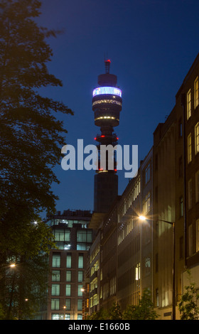 Streetscape at night with BT tower Post Office Tower, London Stock ...