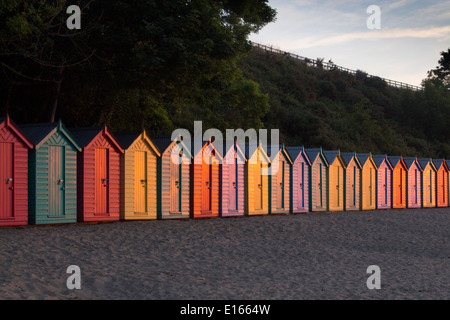 Llanbedrog Beach huts at dawn Llŷn Lleyn Peninsula Gwynedd North Wales UK Stock Photo